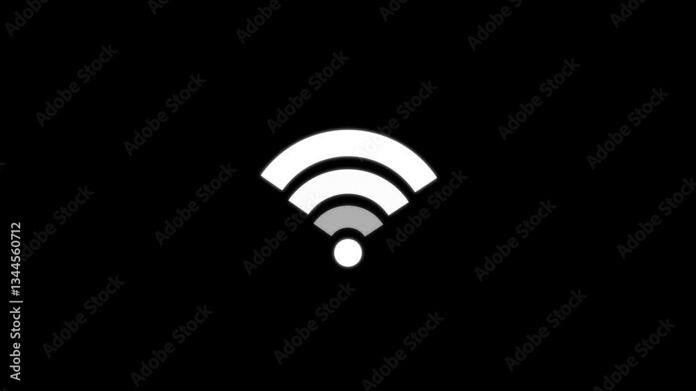 animated wifi internet network icon on black background. wi-fi network icon.Simple Wi-Fi Signals Blinking Animation.