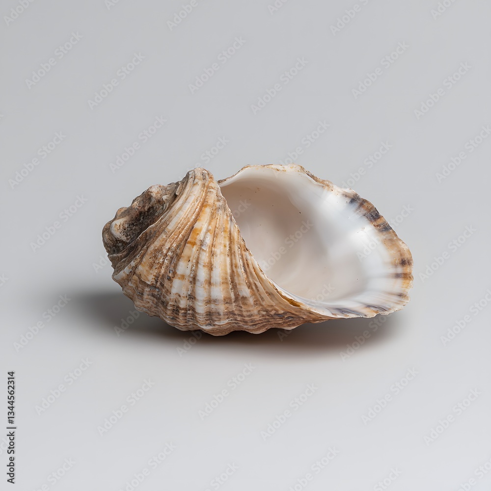 Open seashell, studio shot, grey background, coastal decor Open seashell, studio shot, grey background, coastal decor