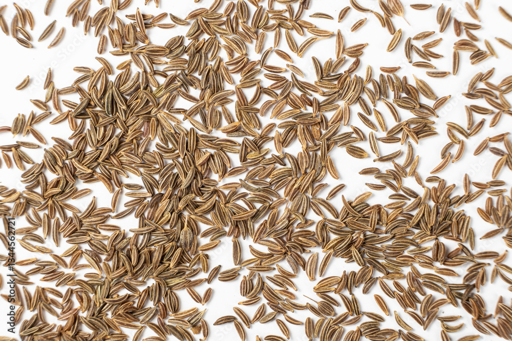 Dried Cumin Seeds Close-Up Culinary Ingredient on White Top View