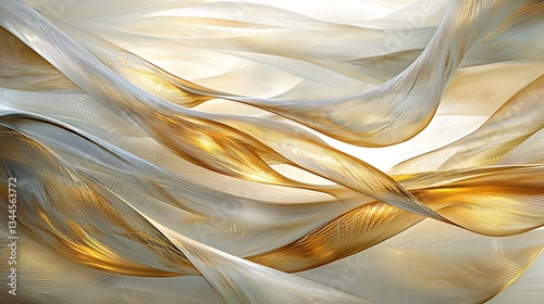 Elegant gold and white silk fabric moving creates abstract background for design
