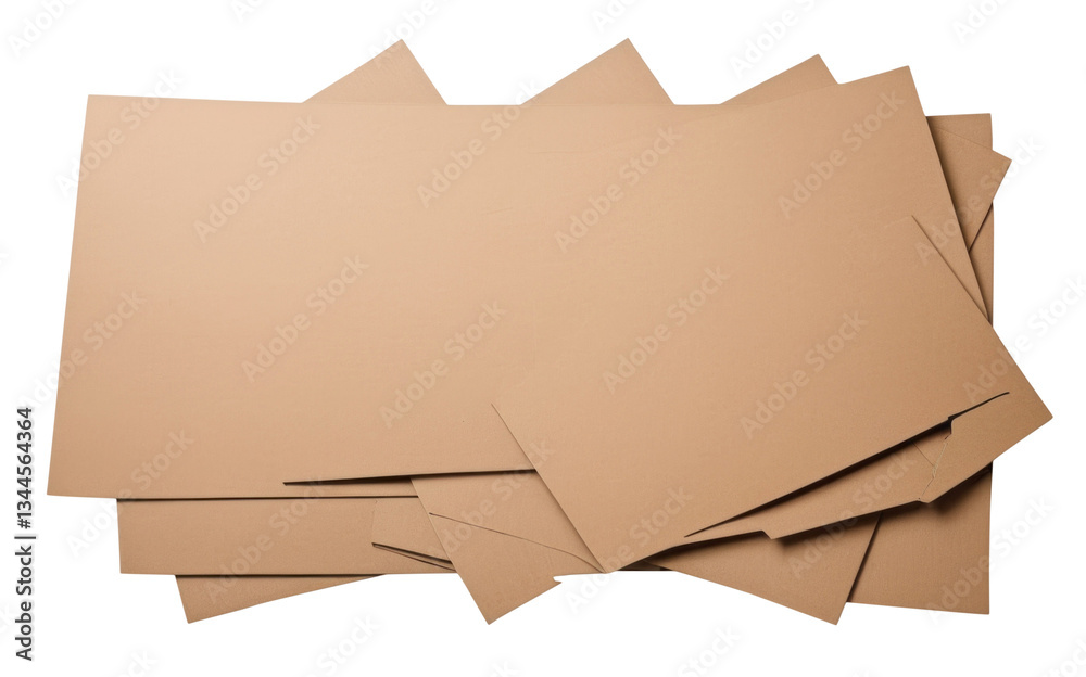 pile of brown cardboard sheets, varying in size, cut out