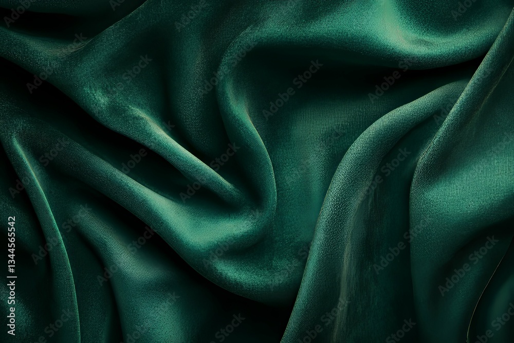Fototapeta premium Close up of emerald green fabric with soft folds and waves