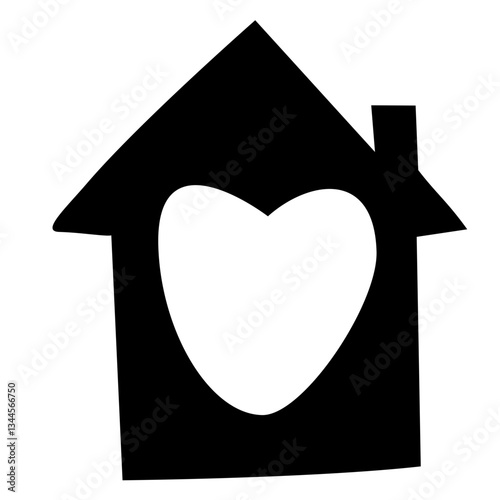 Amo el hogar. Icono dibujo artístico de casa con corazón en espacio negativo 