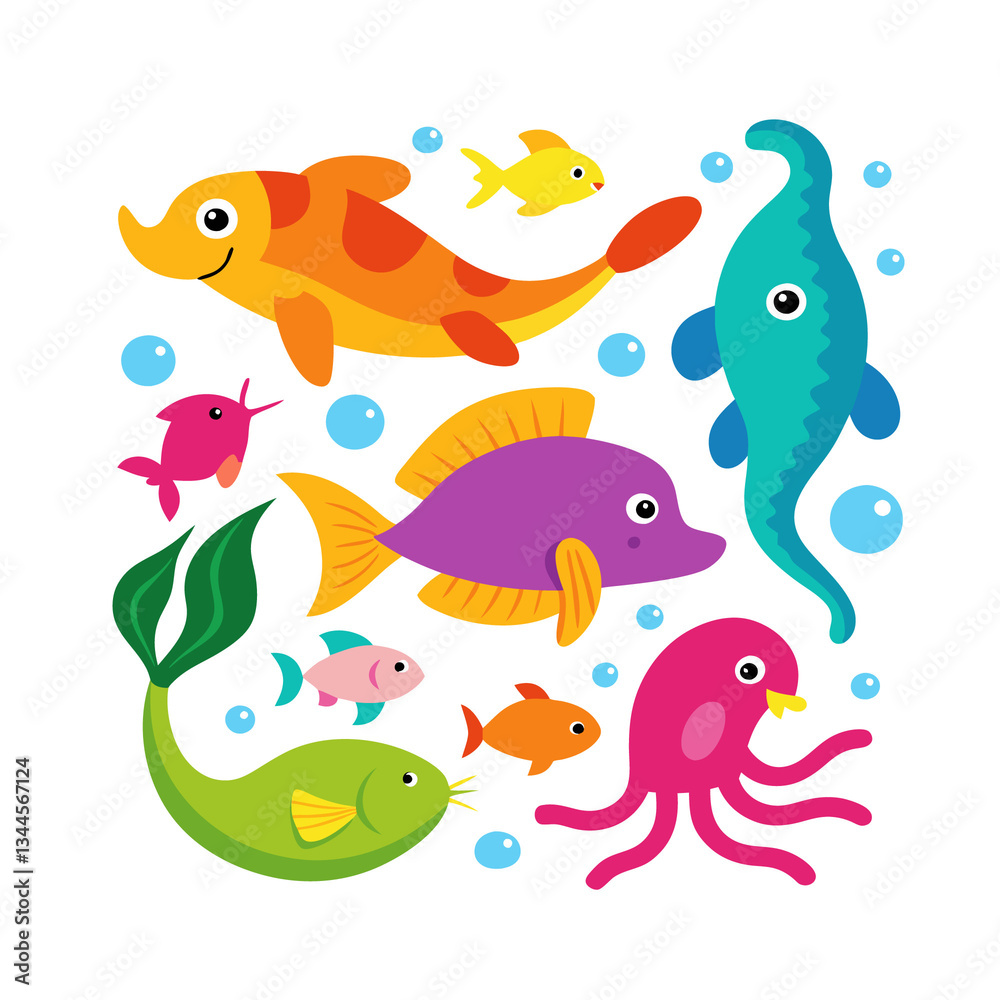 set of sea animals Isolated on transparent background set of sea animals Isolated on transparent background