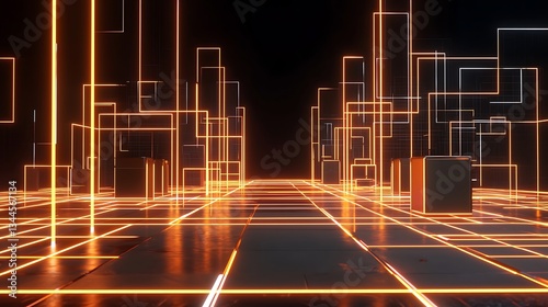 Abstract neon cityscape design for future concept or technology presentations