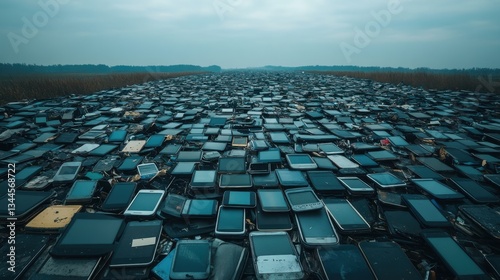Endless Sea of Discarded Phones Highlighting E-Waste Environmental Crisis