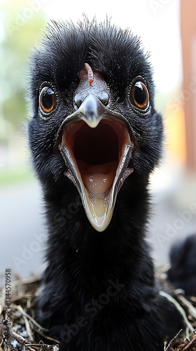 Obraz na płótnie Close up portrait of a baby chicken with open beak w salonie
