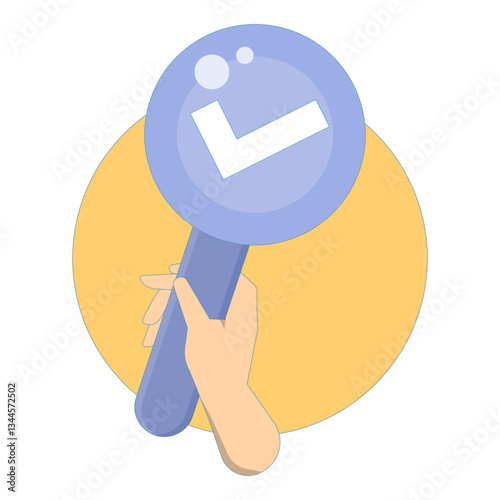 Positive Response Concept. Holding Hands Banner with Right Sign. Hands holding placard with check mark. choice, voting. Flat Vector Illustration Design on background.