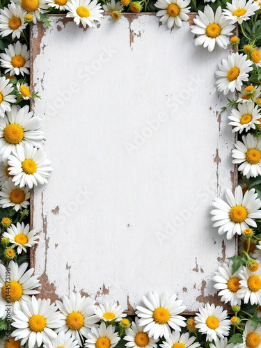Blank signage vintage wooden sign with paint peeling surrounded by various types of colorful spring summer flowers backdrop for text or quote