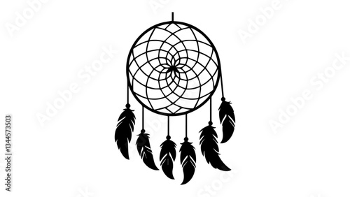 dream catcher vector outline shape illustration, tribal item vector outline shape silhouette