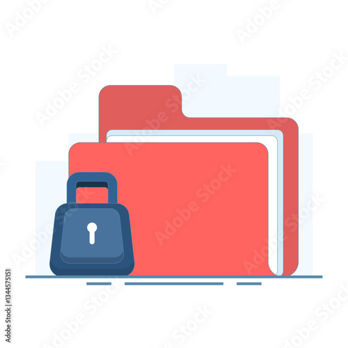 Secure folder concept. Locked folder icon representing secure file storage, data protection and cybersecurity. Suitable for app interface, security related web design. Flat illustration.
