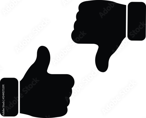 Thumb up and thumb down icon in flat style set. isolated on transparent background