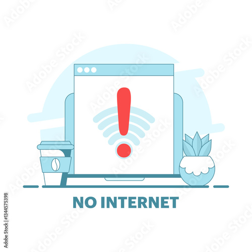 No Internet Concept. No connection, no internet, searching for wireless network signal on device. Suitable for background, landing page, advertising illustration. Flat design illustration.