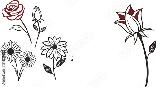 Wallpaper Mural flower icon set vector illustration outline Torontodigital.ca