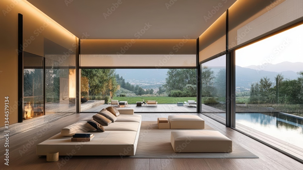 Fototapeta premium Slimprofile motorized blinds recessed into the ceiling, hidden when not in use