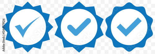 Blue Checkmark icon. Verified checkmark icon set. Vector illustration. EPS 10.