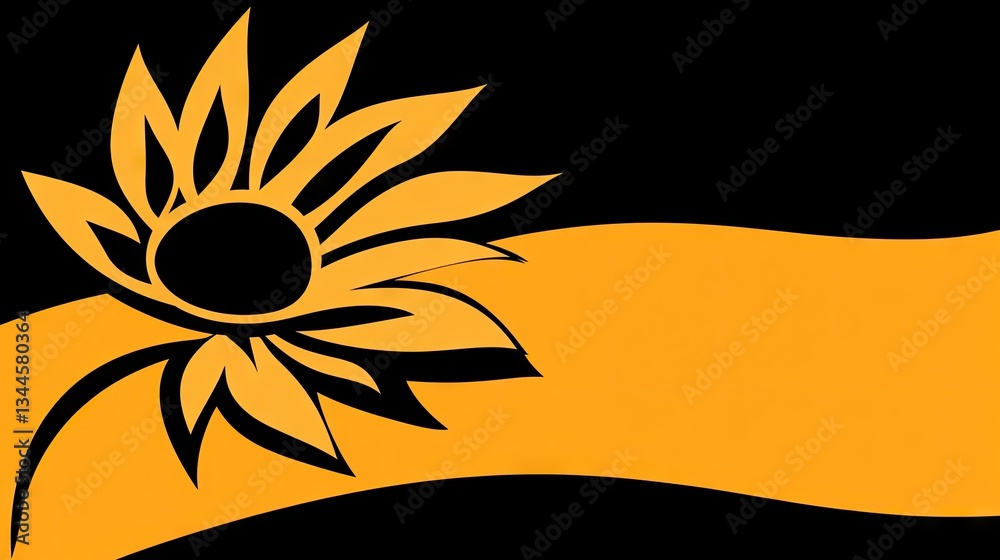Obraz premium Ornate Sunflower graphic on orange banner