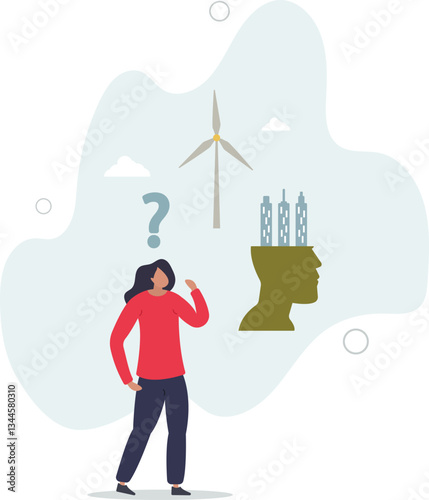 Green thinking as sustainable and ecological lifestyle.flat character life .