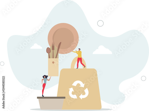 Eco packaging and natural food boxes for take away.Environmental and nature friendly solution to reduce plastic usage.flat character life .