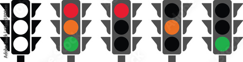 Traffic light interface icon in flat set. isolated in transparent background