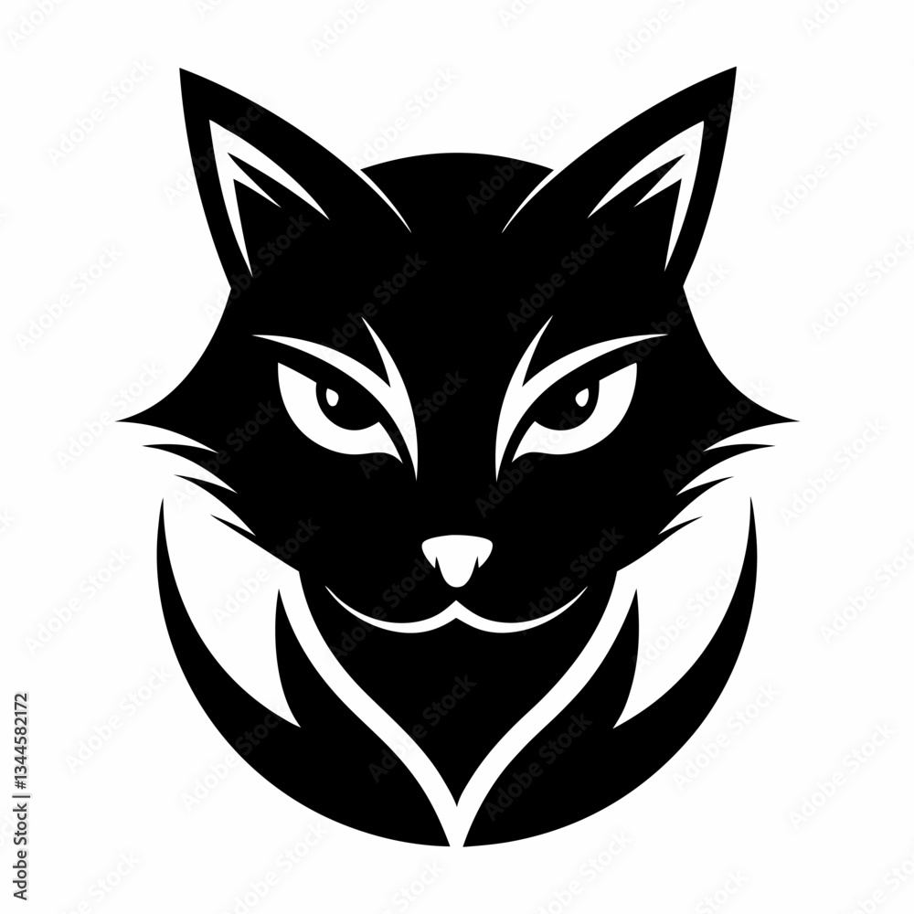 Cat logo icon black vector on white background.