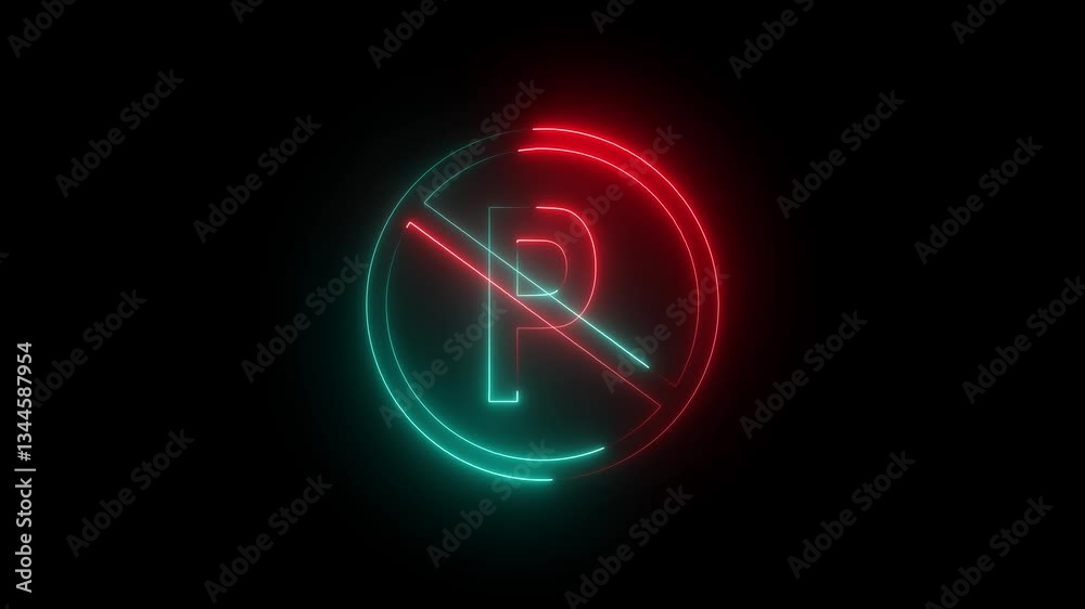 Glowing neon line No Parking or stopping icon isolated on black background animation video 4k. Glowing neon line No Parking or stopping icon isolated on black background animation video 4k.