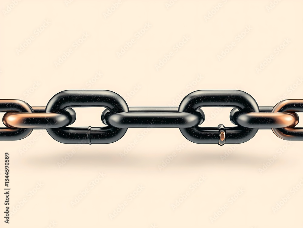 Obraz premium Black chain links with copper ends.