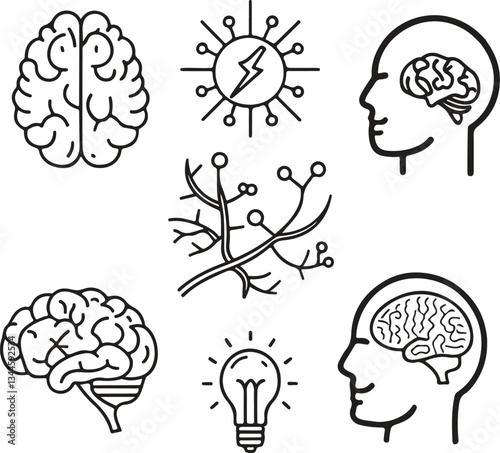 Brain Icons Set - Editable Stroke, Intelligence, Mind, Psychology Vector