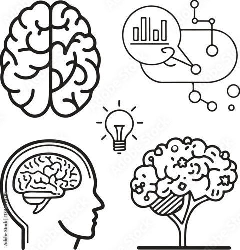 Brain Icons Set - Editable Stroke, Intelligence, Mind, Psychology Vector