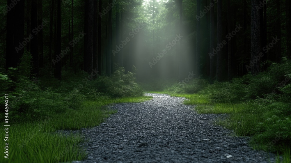 Fototapeta premium Mysterious forest path bathed in light