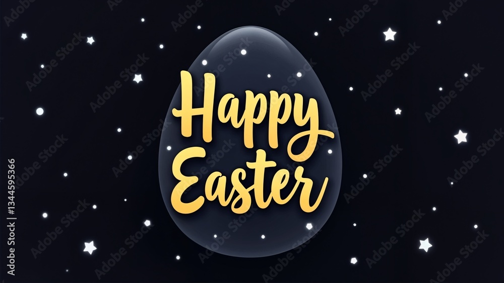 Naklejka premium A black background with white stars and a black egg with the words 