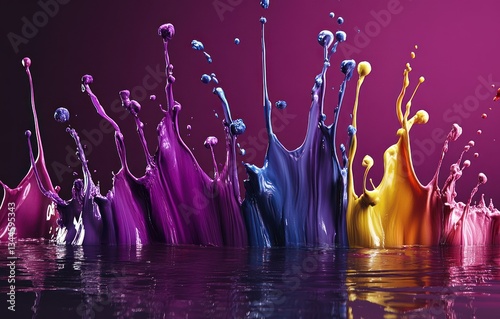 Colorful paint splashes in water, vibrant colors on dark background photo