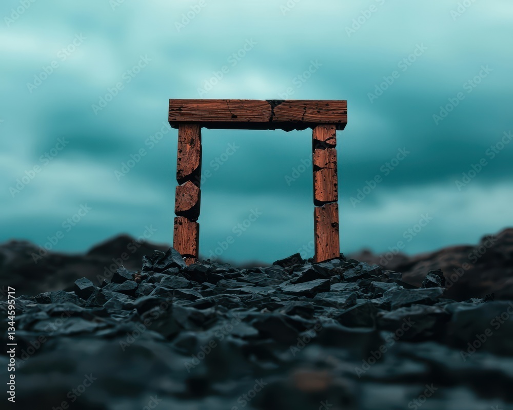 Fototapeta premium A shattered bridge leading into the unknown, broken yet majestic