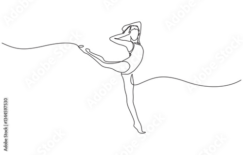 Single continuous line drawing ballerina in ballet motion dance style, Single line drawing of woman ballet dancer. Woman ballet dancer line art style vector illustration.