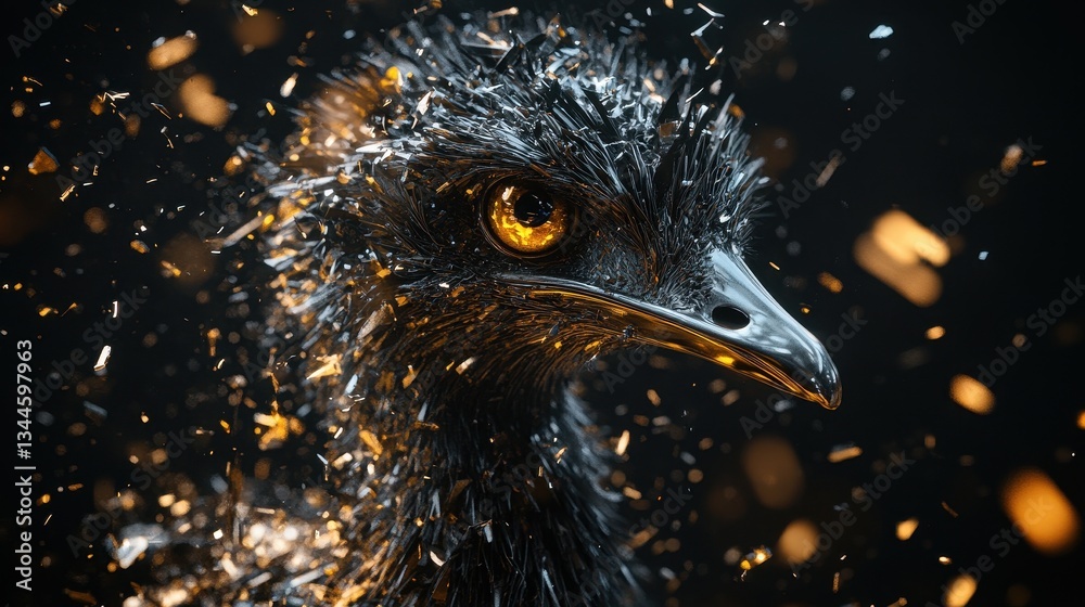 Fototapeta premium The Emu Bird Face Portrayed In A Dramatic And Artistic Manner