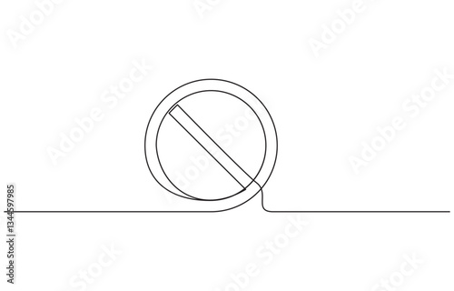 Prohibition sign in continuous line drawing style. Line art of the STOP symbol, Prohibition sign in one line drawing. One line drawing background.