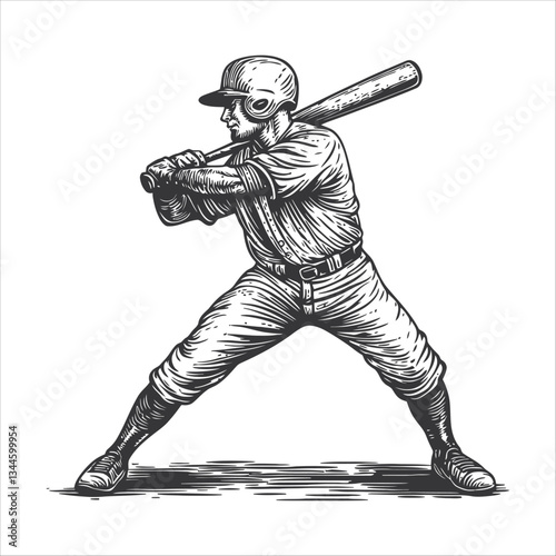 Vintage Baseball Player Preparing to Hit with Bat in Hand