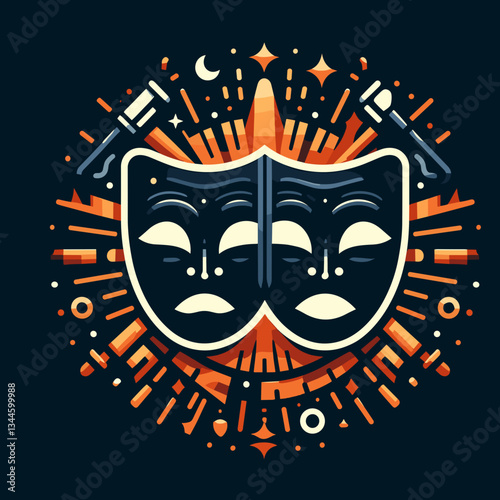 Theater mask illustration representing drama and performance in vibrant colors