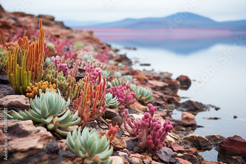 verdant sanctuary nestled amidst barren expanse, adorned with luxuriant flora and a tranquil aqua reservoir, presents a striking juxtaposition to parched environs