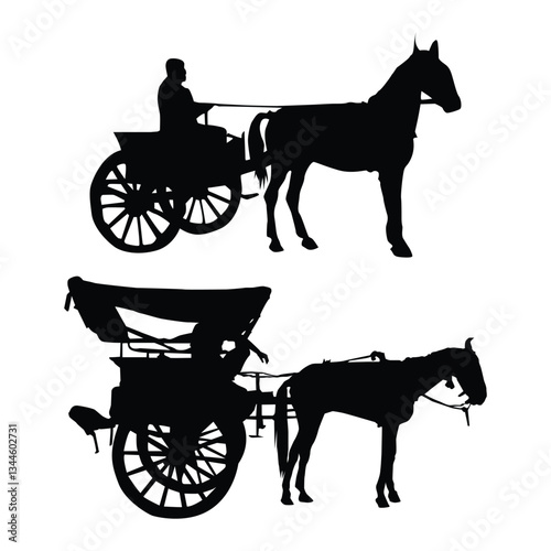 Vector Horse-Drawn Carriage, Horse cart Silhouettes illustration Vol 01
