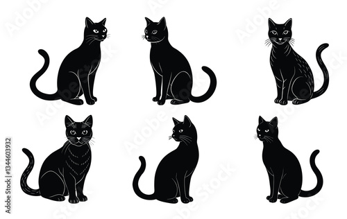 "Black Cat Silhouette Vector Set – Halloween and Witchcraft Symbol"