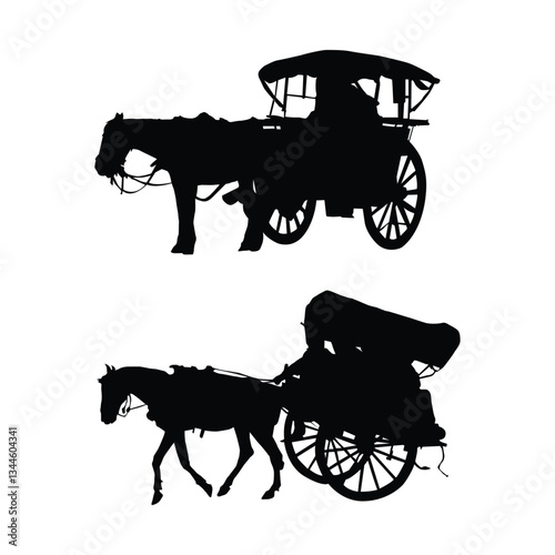 Vector Horse-Drawn Carriage, Horse cart Silhouettes illustration Vol 02