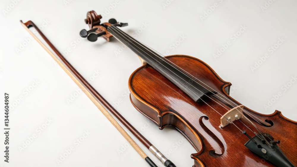 Fototapeta premium Violin and Bow on White Background