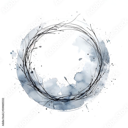 frame space for logo or text blue watercolor circle on white background