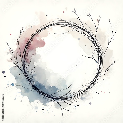 frame space for logo or text watercolor painting of wreath on white background