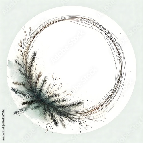 circular frame space for logo or text with branch of pine tree in center