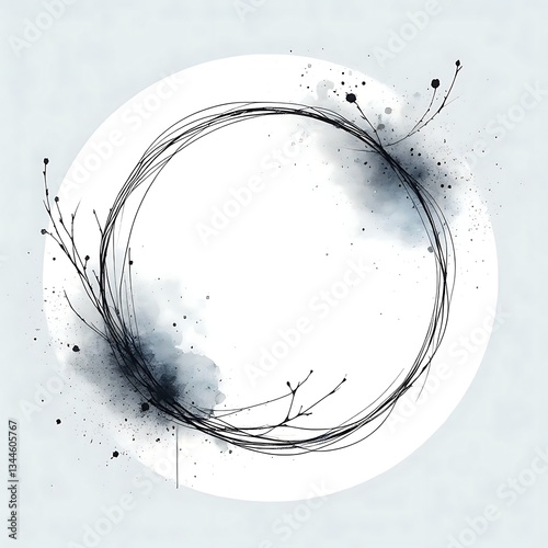 frame space for logo or text black and white watercolor circle on background