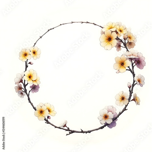 frame space for logo or text wreath of yellow and pink flowers on white background