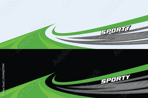 Vector sports car body wrap decal in white and black background in green color design decal car livery EPS 10