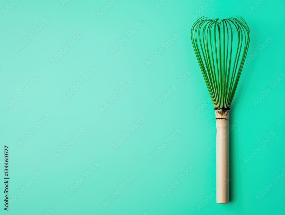 Vibrant green matcha whisk on a simple background, modern nutrition trend Vibrant green matcha whisk on a simple background, modern nutrition trend